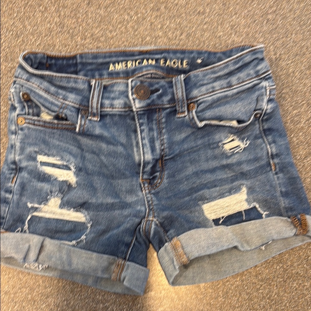 American Eagle Outfitters Blue Distressed Jean Shorts